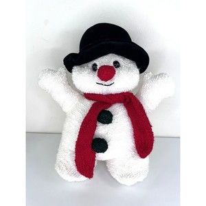 Heartwarmers by Carlton Cards 11" Textured Snowman Plush Black Hat Red Scarf